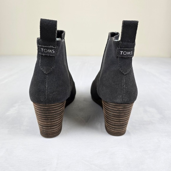 TOMS Gray Suede Leather Wedge Heel Ankle Booties Size 8.5 Casual Shoes - Picture 4 of 8